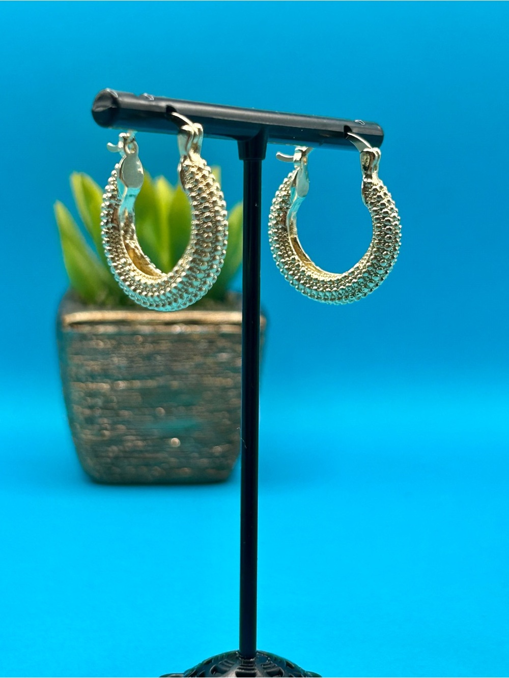 Textured Gold Plated Hoop Earrings for Women - Chic Everyday Style